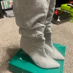 Elegant Silver Rhinestone Women's Boots